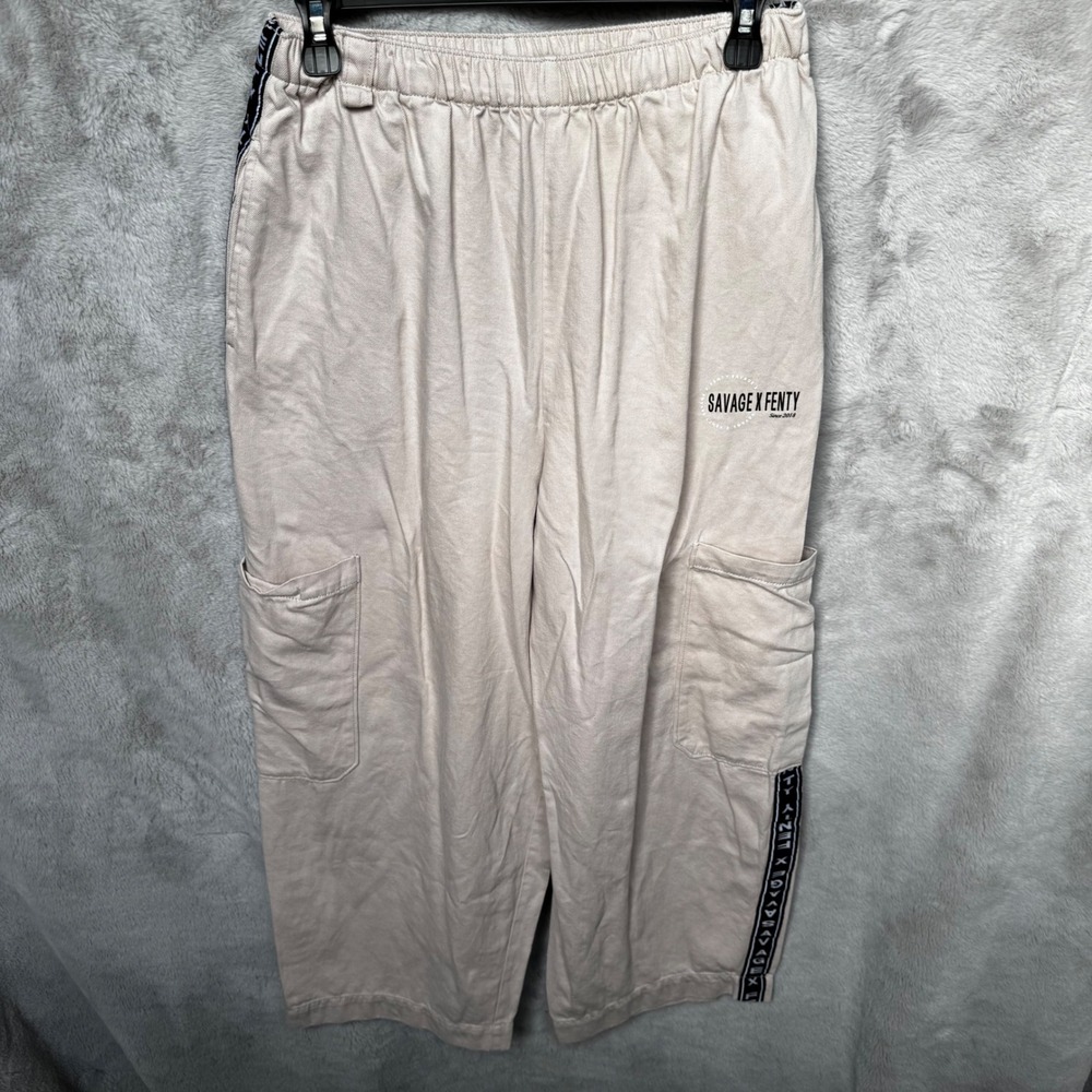 Savage X Fenty Cargo Jogger Pants Womens M Beige Streetwear Athleisure Y2K